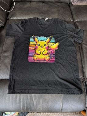 Bella Canvas Black Graphic Pikachu Rainbow Stripe Tee